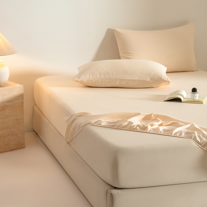 91家纺网 家纺一手货源 找家纺 Mr.pig猪先生水洗棉 2025新款A类50支双股全棉纯棉贡缎磨毛单床笠床笠单件 透玉粉