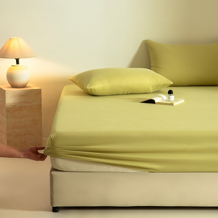 Mr.pig猪先生水洗棉 2025新款A类50支双股全棉纯棉贡缎磨毛单床笠床笠单件 莫兰绿