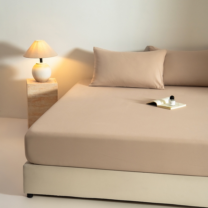 91家纺网 家纺一手货源 找家纺 Mr.pig猪先生水洗棉 2025新款A类50支双股全棉纯棉贡缎磨毛单床笠床笠单件 奶茶香槟