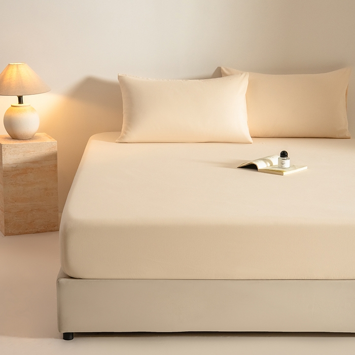 91家纺网 家纺一手货源 找家纺 Mr.pig猪先生水洗棉 2025新款A类50支双股全棉纯棉贡缎磨毛单床笠床笠单件 透玉粉