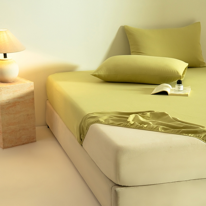 91家纺网 家纺一手货源 找家纺 Mr.pig猪先生水洗棉 2025新款A类50支双股全棉纯棉贡缎磨毛单床笠床笠单件 莫兰绿