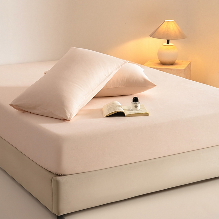 91家纺网 家纺一手货源 找家纺 Mr.pig猪先生水洗棉 2025新款A类50支双股全棉纯棉贡缎磨毛单床笠床笠单件 芙蓉粉