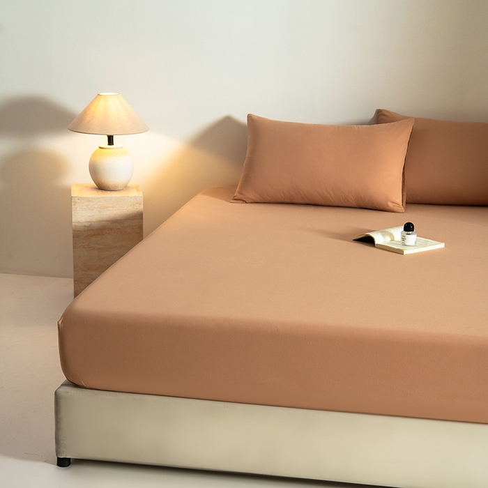 91家纺网 家纺一手货源 找家纺 Mr.pig猪先生水洗棉 2025新款A类50支双股全棉纯棉贡缎磨毛单床笠床笠单件 太妃棕