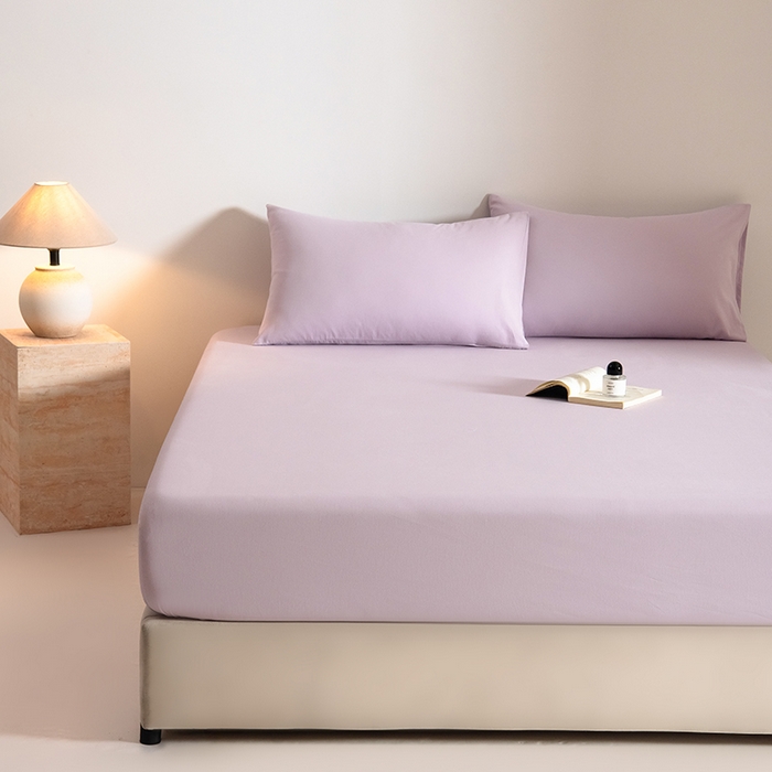 91家纺网 家纺一手货源 找家纺 Mr.pig猪先生水洗棉 2025新款A类50支双股全棉纯棉贡缎磨毛单床笠床笠单件 郁金香紫