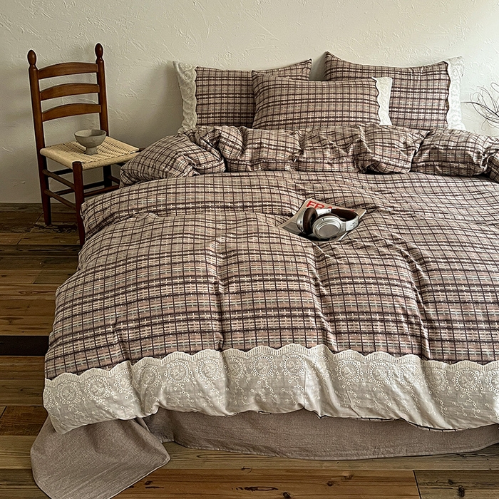 91家纺网 家纺一手货源 找家纺 梵克保罗 2025新款亚麻复古花边系列四件套 茶巷