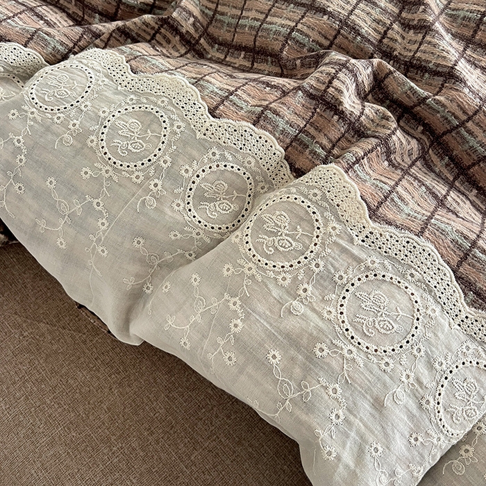 91家纺网 家纺一手货源 找家纺 梵克保罗 2025新款亚麻复古花边系列四件套 茶巷