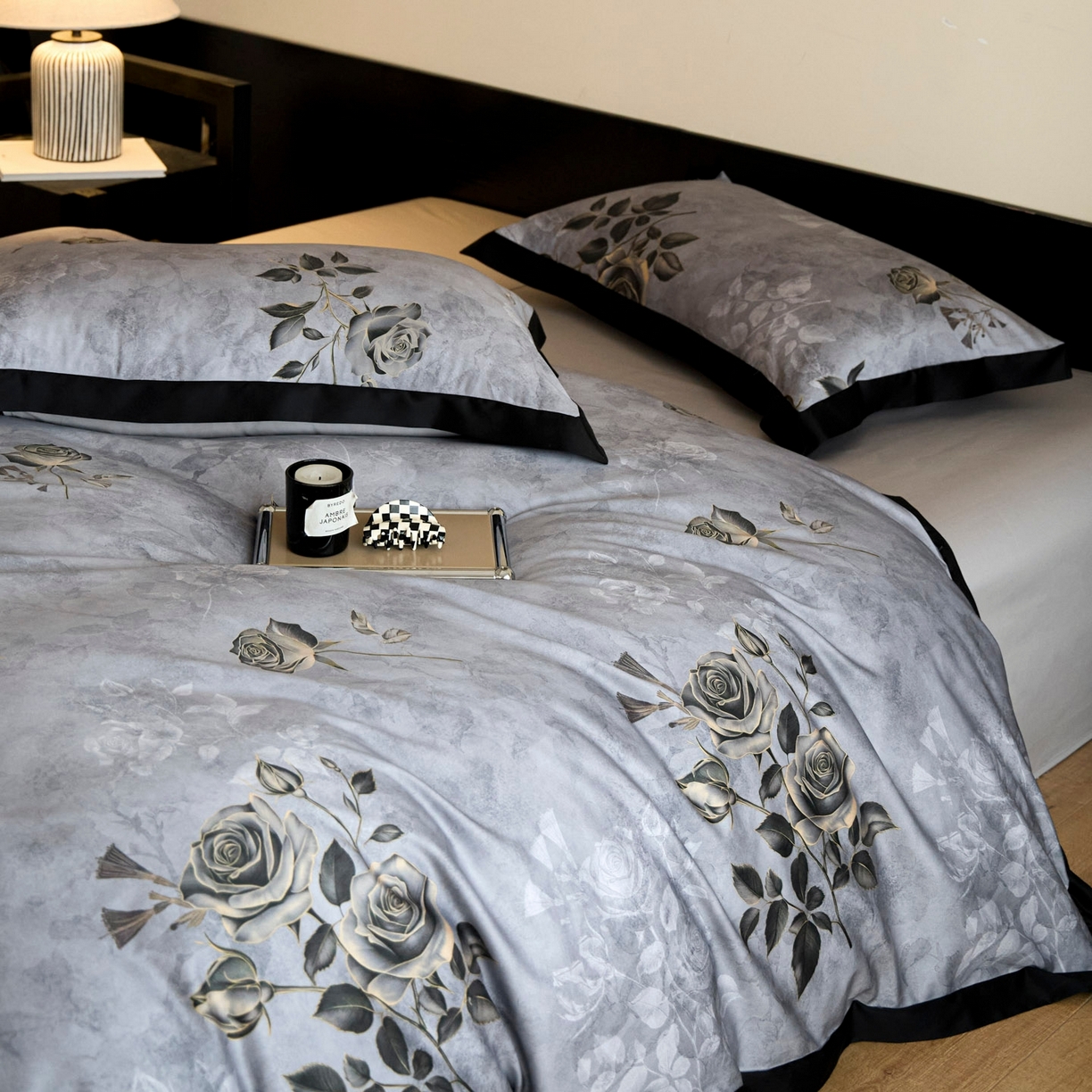帝王家纺 2025新款爆款秋冬印花四件套轻奢高级感磨毛超柔亲肤四季款 玫瑰之约-灰