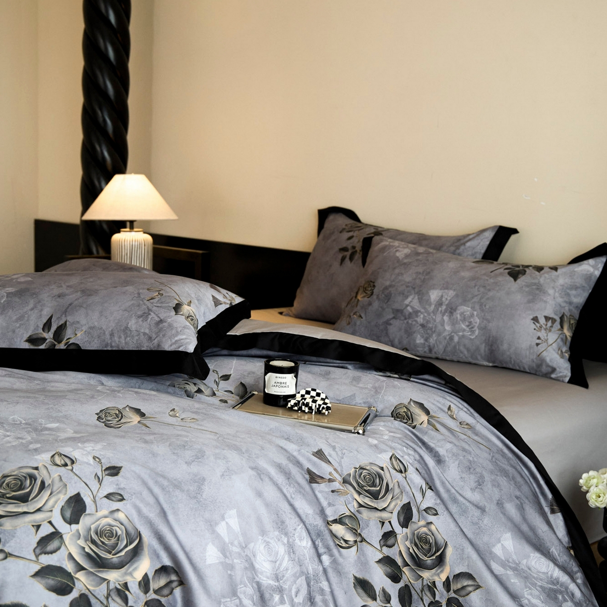 91家纺网 家纺一手货源 找家纺 帝王家纺 2025新款爆款秋冬印花四件套轻奢高级感磨毛超柔亲肤四季款 玫瑰之约-灰