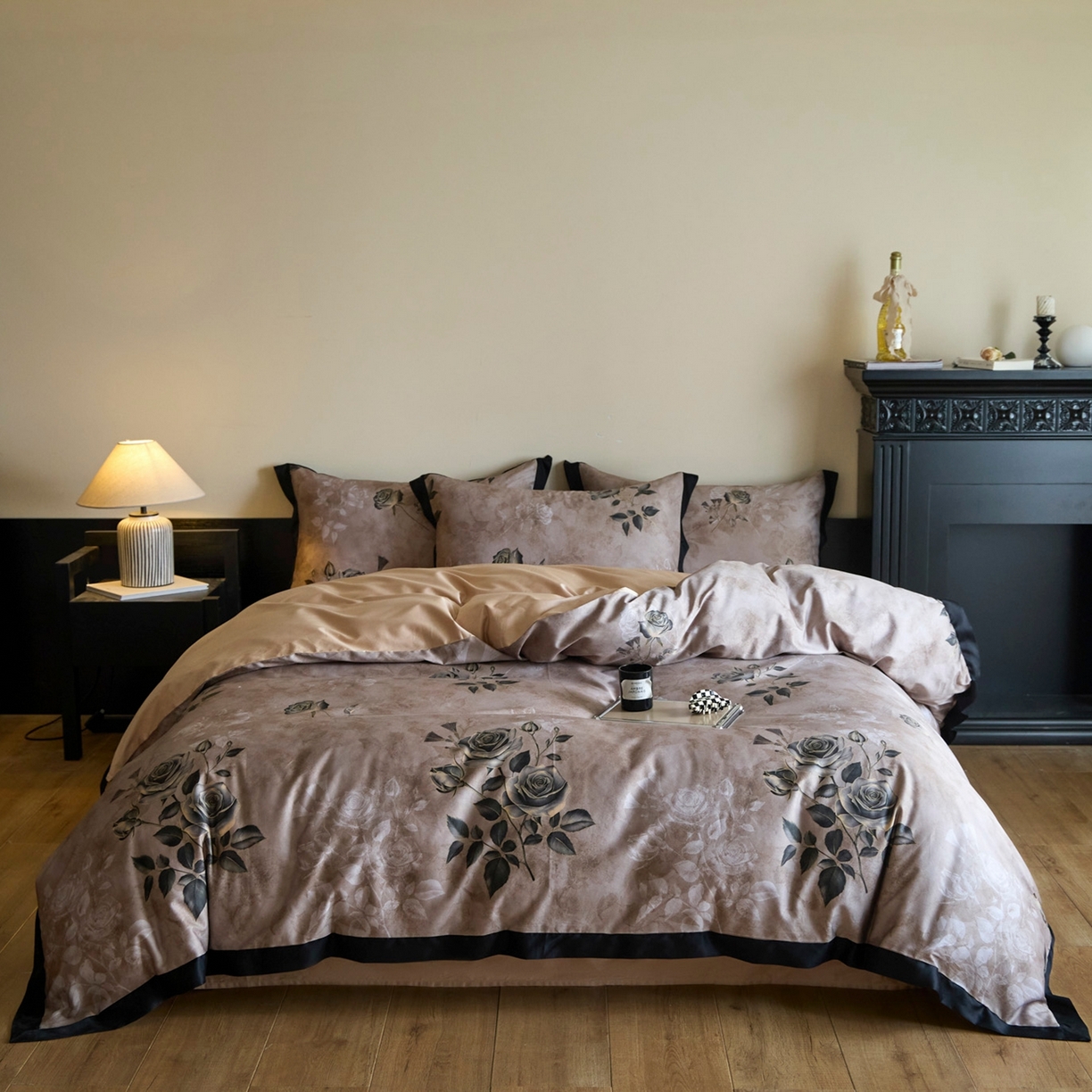 91家纺网 家纺一手货源 找家纺 帝王家纺 2025新款爆款秋冬印花四件套轻奢高级感磨毛超柔亲肤四季款 玫瑰之约-咖