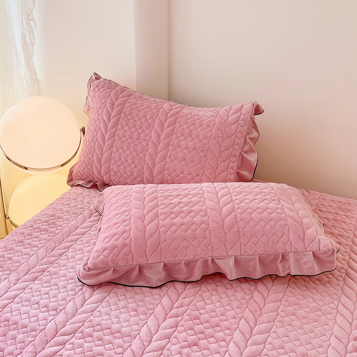 梦舒羽 2025新款牛奶绒花边夹棉枕套单人宿舍枕芯套枕头套一对-轻奢 花边轻奢款-浪漫粉