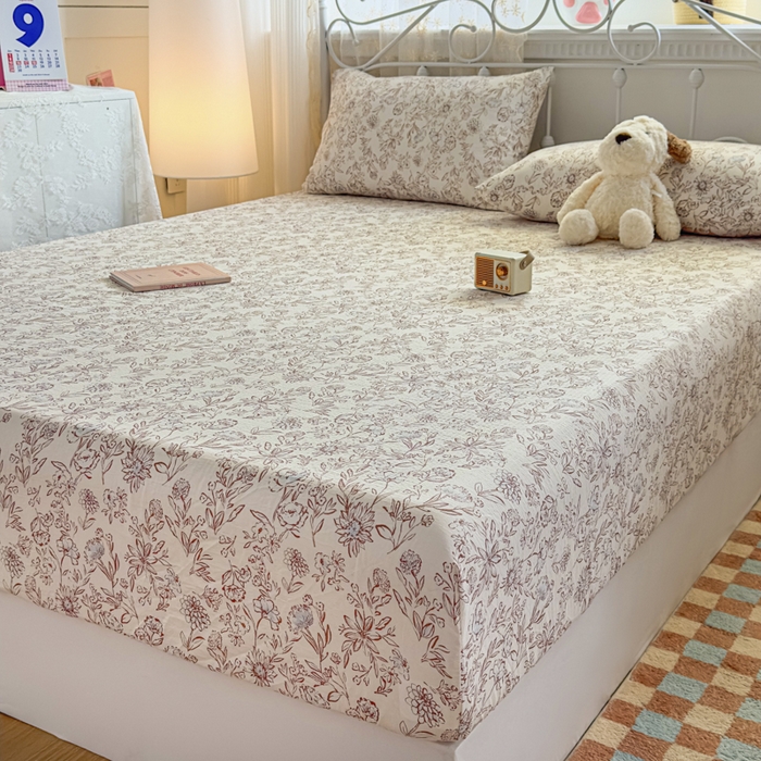 91家纺网 家纺一手货源 找家纺 爱彼家纺 2025新款水洗水洗棉印花床笠单品床笠床笠三件套风格二 花盏