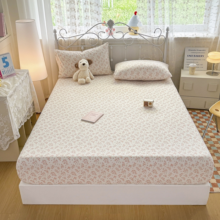 91家纺网 家纺一手货源 找家纺 爱彼家纺 2025新款水洗水洗棉印花床笠单品床笠床笠三件套风格二 浅粉碎花