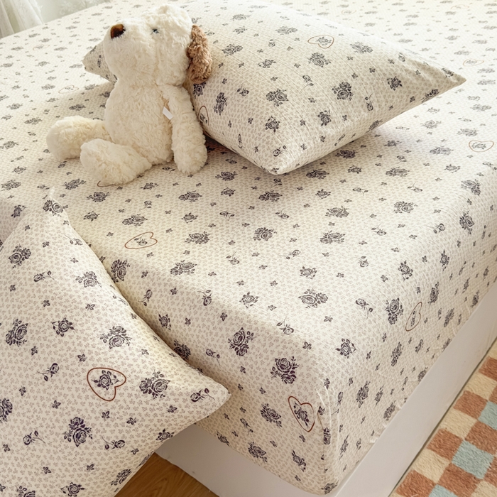 91家纺网 家纺一手货源 找家纺 爱彼家纺 2025新款水洗水洗棉印花床笠单品床笠床笠三件套风格二 玫瑰絮