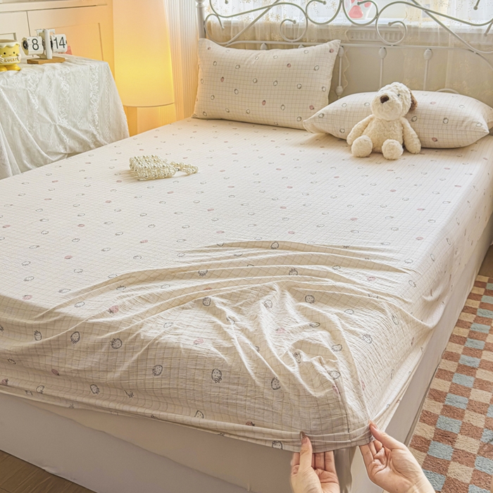 91家纺网 家纺一手货源 找家纺 爱彼家纺 2025新款水洗水洗棉印花床笠单品床笠床笠三件套风格二 格文草莓