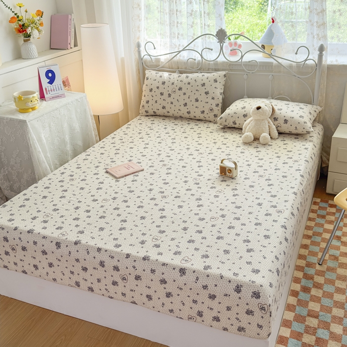 91家纺网 家纺一手货源 找家纺 爱彼家纺 2025新款水洗水洗棉印花床笠单品床笠床笠三件套风格二 玫瑰絮