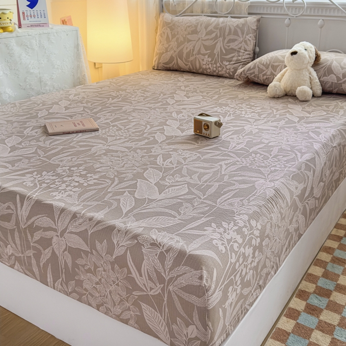 91家纺网 家纺一手货源 找家纺 爱彼家纺 2025新款水洗水洗棉印花床笠单品床笠床笠三件套风格二 叶影漫漫