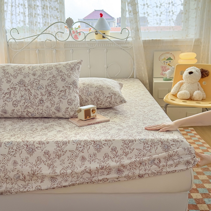 91家纺网 家纺一手货源 找家纺 爱彼家纺 2025新款水洗水洗棉印花床笠单品床笠床笠三件套风格二 花盏