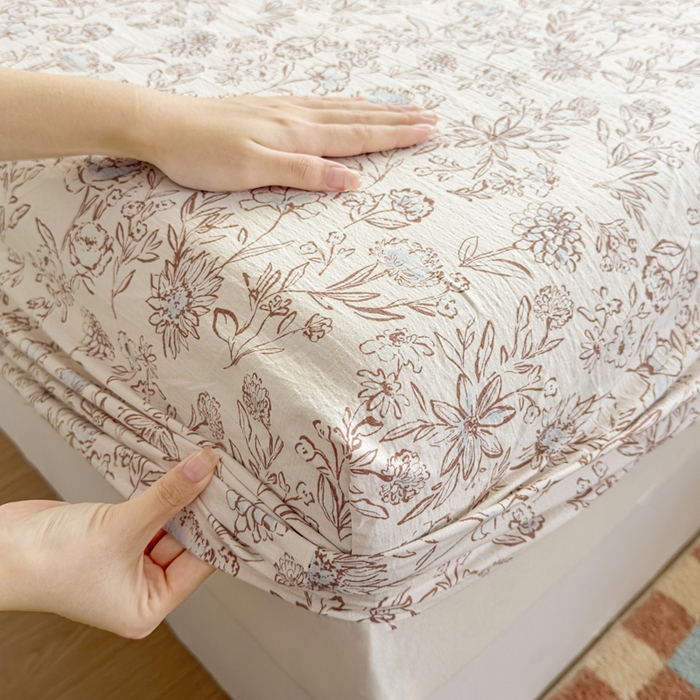 91家纺网 家纺一手货源 找家纺 爱彼家纺 2025新款水洗水洗棉印花床笠单品床笠床笠三件套风格二 花盏