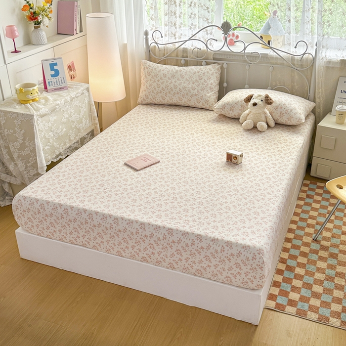 91家纺网 家纺一手货源 找家纺 爱彼家纺 2025新款水洗水洗棉印花床笠单品床笠床笠三件套风格二 浅粉碎花