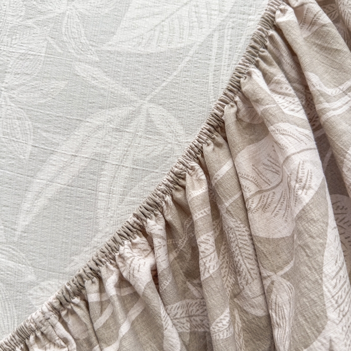 91家纺网 家纺一手货源 找家纺 爱彼家纺 2025新款水洗水洗棉印花床笠单品床笠床笠三件套风格二 叶影漫漫