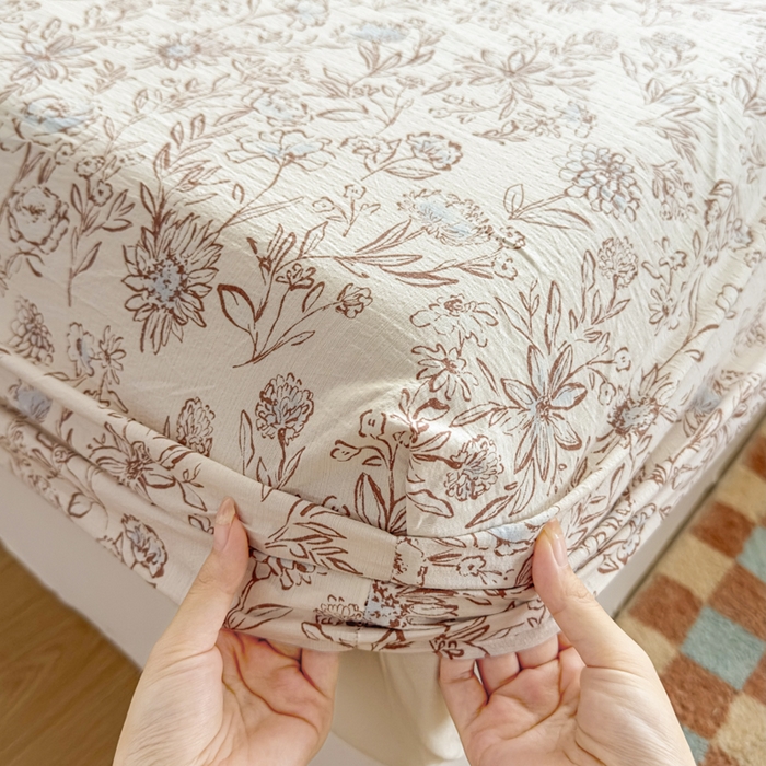 91家纺网 家纺一手货源 找家纺 爱彼家纺 2025新款水洗水洗棉印花床笠单品床笠床笠三件套风格二 花盏