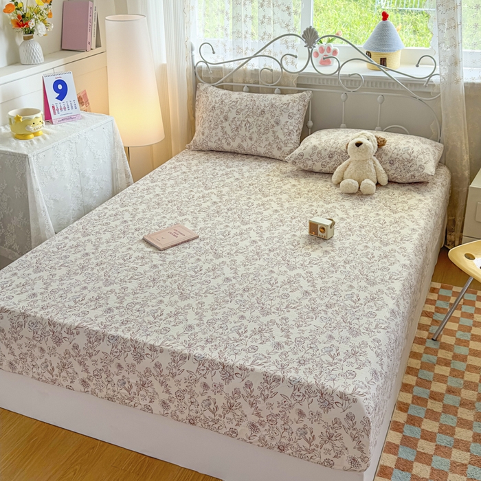 91家纺网 家纺一手货源 找家纺 爱彼家纺 2025新款水洗水洗棉印花床笠单品床笠床笠三件套风格二 花盏