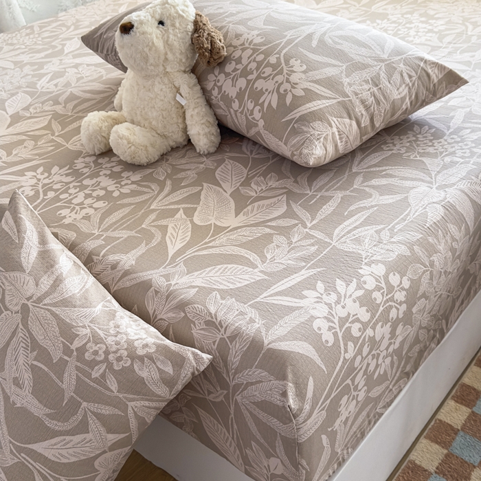 91家纺网 家纺一手货源 找家纺 爱彼家纺 2025新款水洗水洗棉印花床笠单品床笠床笠三件套风格二 叶影漫漫