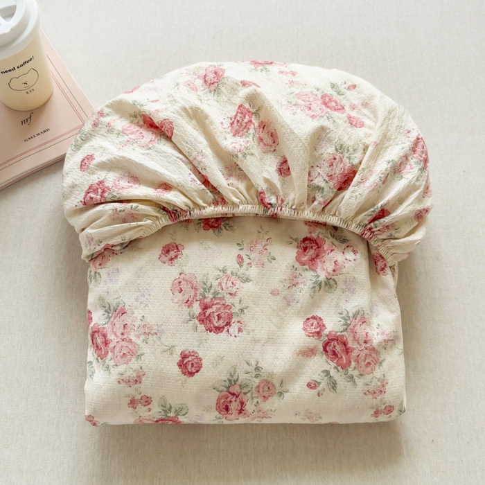 91家纺网 家纺一手货源 找家纺 爱彼家纺 2025新款水洗水洗棉印花床笠单品床笠床笠三件套风格二 柔粉蔷薇绘