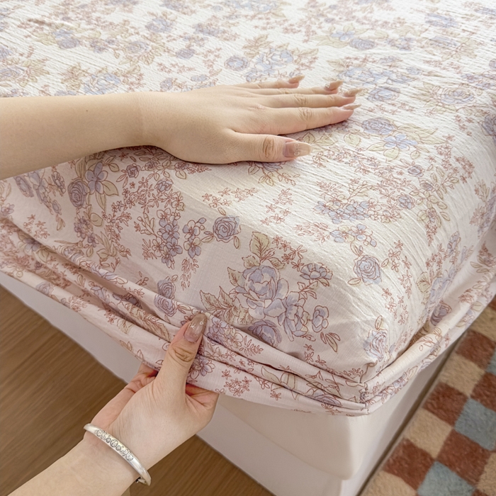 91家纺网 家纺一手货源 找家纺 爱彼家纺 2025新款水洗水洗棉印花床笠单品床笠床笠三件套风格二 淡彩花漾