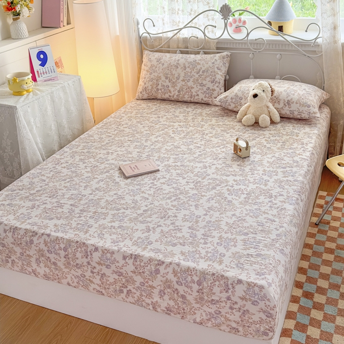 91家纺网 家纺一手货源 找家纺 爱彼家纺 2025新款水洗水洗棉印花床笠单品床笠床笠三件套风格二 淡彩花漾