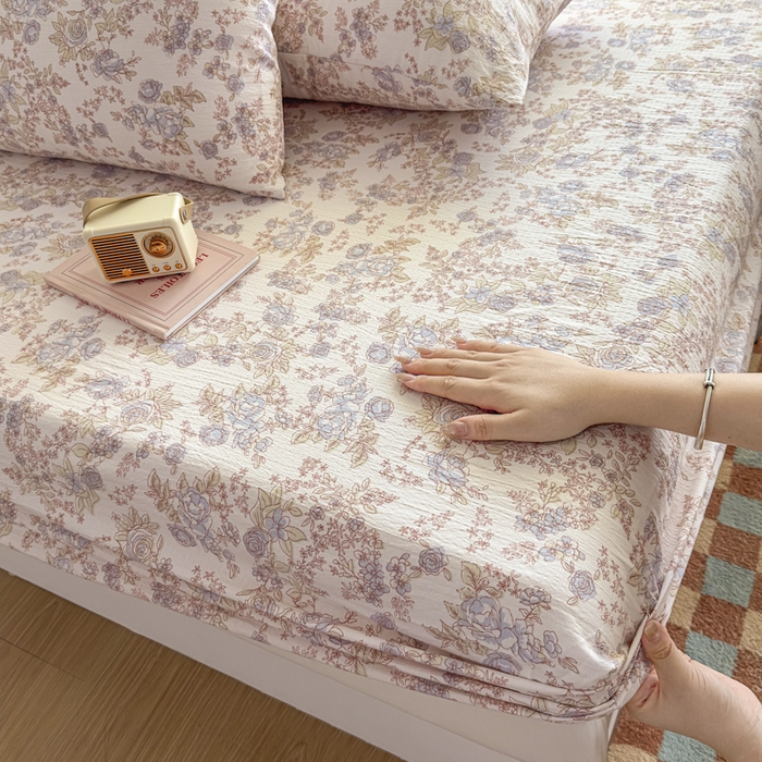 91家纺网 家纺一手货源 找家纺 爱彼家纺 2025新款水洗水洗棉印花床笠单品床笠床笠三件套风格二 淡彩花漾