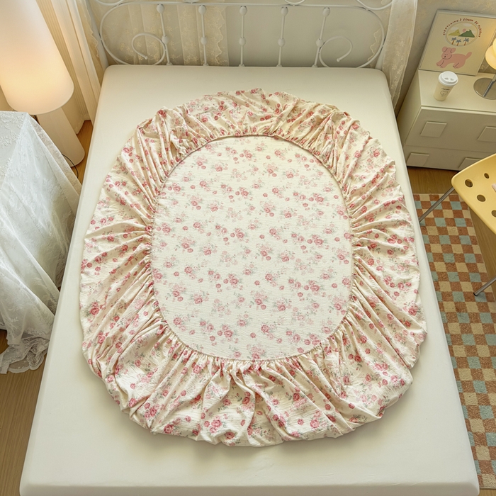 91家纺网 家纺一手货源 找家纺 爱彼家纺 2025新款水洗水洗棉印花床笠单品床笠床笠三件套风格二 柔粉蔷薇绘