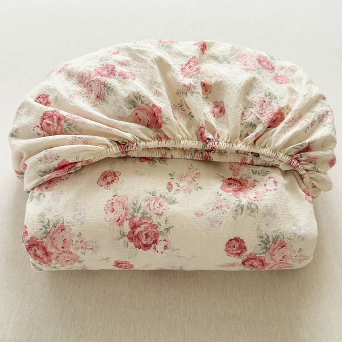 91家纺网 家纺一手货源 找家纺 爱彼家纺 2025新款水洗水洗棉印花床笠单品床笠床笠三件套风格二 柔粉蔷薇绘