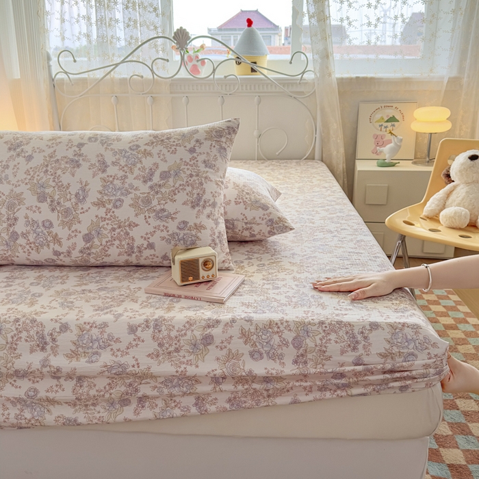 91家纺网 家纺一手货源 找家纺 爱彼家纺 2025新款水洗水洗棉印花床笠单品床笠床笠三件套风格二 淡彩花漾