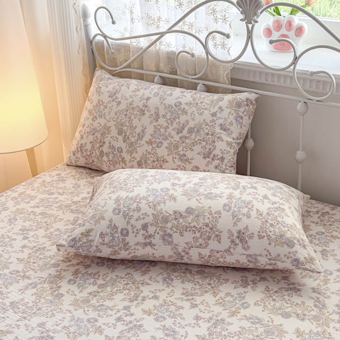 91家纺网 家纺一手货源 找家纺 爱彼家纺 2025新款水洗水洗棉印花床笠单品床笠床笠三件套风格二 淡彩花漾