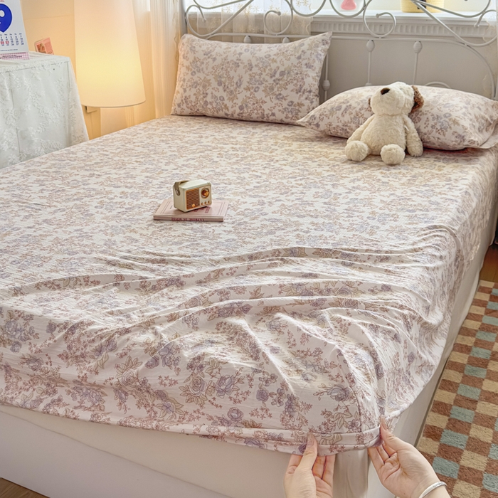 91家纺网 家纺一手货源 找家纺 爱彼家纺 2025新款水洗水洗棉印花床笠单品床笠床笠三件套风格二 淡彩花漾