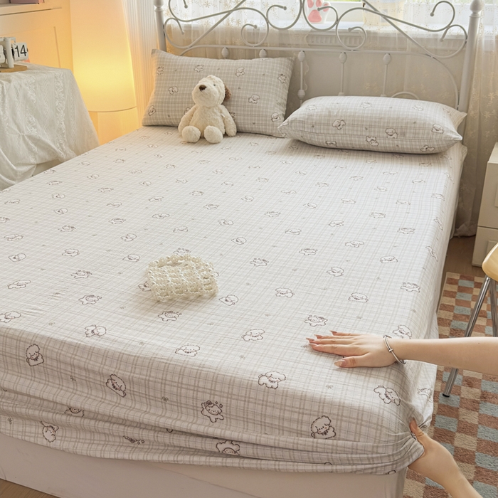 91家纺网 家纺一手货源 找家纺 爱彼家纺 2025新款水洗水洗棉印花床笠单品床笠床笠三件套风格二 小甜狗