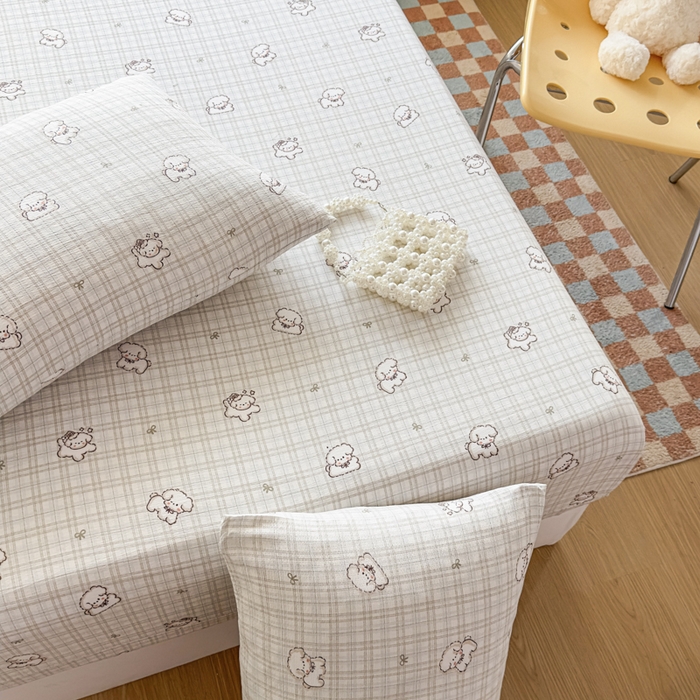 91家纺网 家纺一手货源 找家纺 爱彼家纺 2025新款水洗水洗棉印花床笠单品床笠床笠三件套风格二 小甜狗