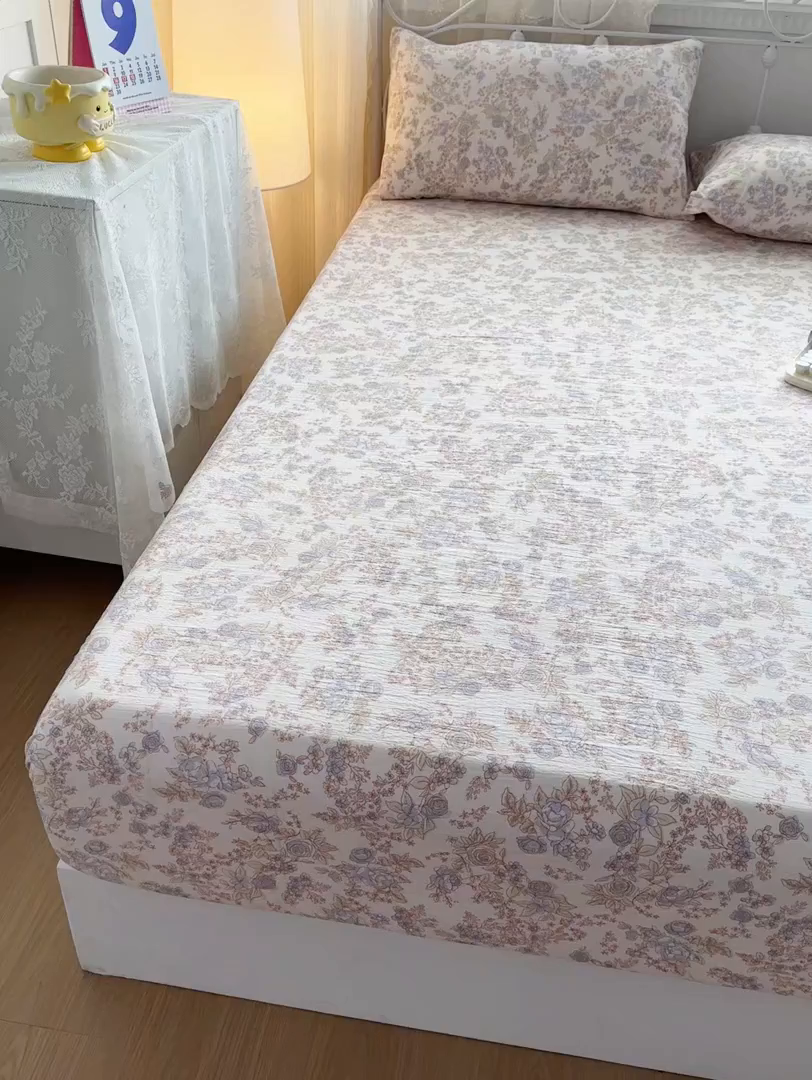 91家纺网 家纺一手货源 找家纺 爱彼家纺 2025新款水洗水洗棉印花床笠单品床笠床笠三件套风格二 花盏