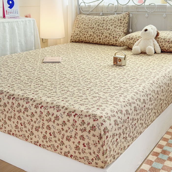 91家纺网 家纺一手货源 找家纺 爱彼家纺 2025新款水洗水洗棉印花床笠单品床笠床笠三件套风格二 莓花蝶语