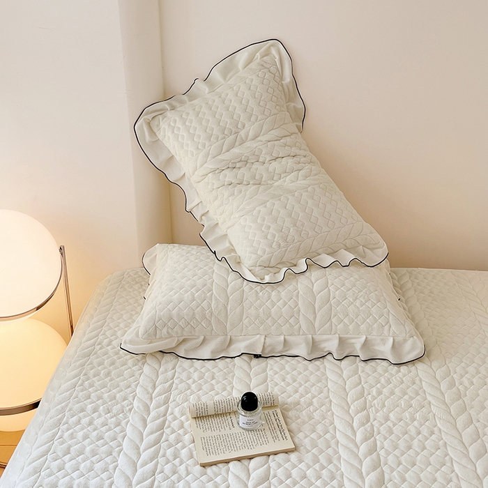 91家纺网 家纺一手货源 找家纺 梦舒羽 2025新款牛奶绒花边夹棉枕套单人宿舍枕芯套枕头套一对-轻奢 花边轻奢款-象牙白