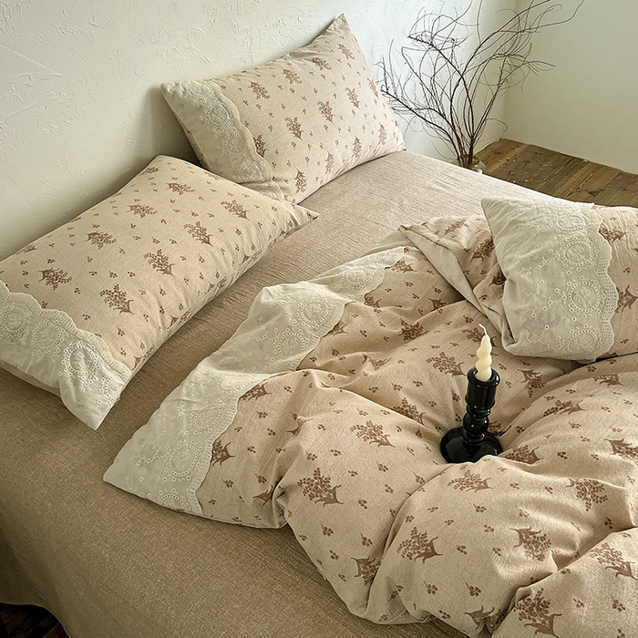 91家纺网 家纺一手货源 找家纺 梵克保罗 2025新款亚麻复古花边系列四件套 繁花