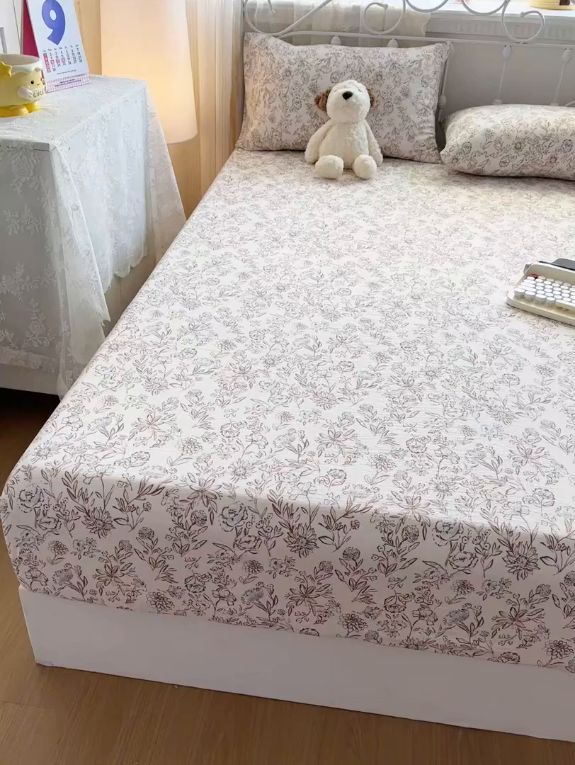 91家纺网 家纺一手货源 找家纺 爱彼家纺 2025新款水洗水洗棉印花床笠单品床笠床笠三件套风格二 淡彩花漾