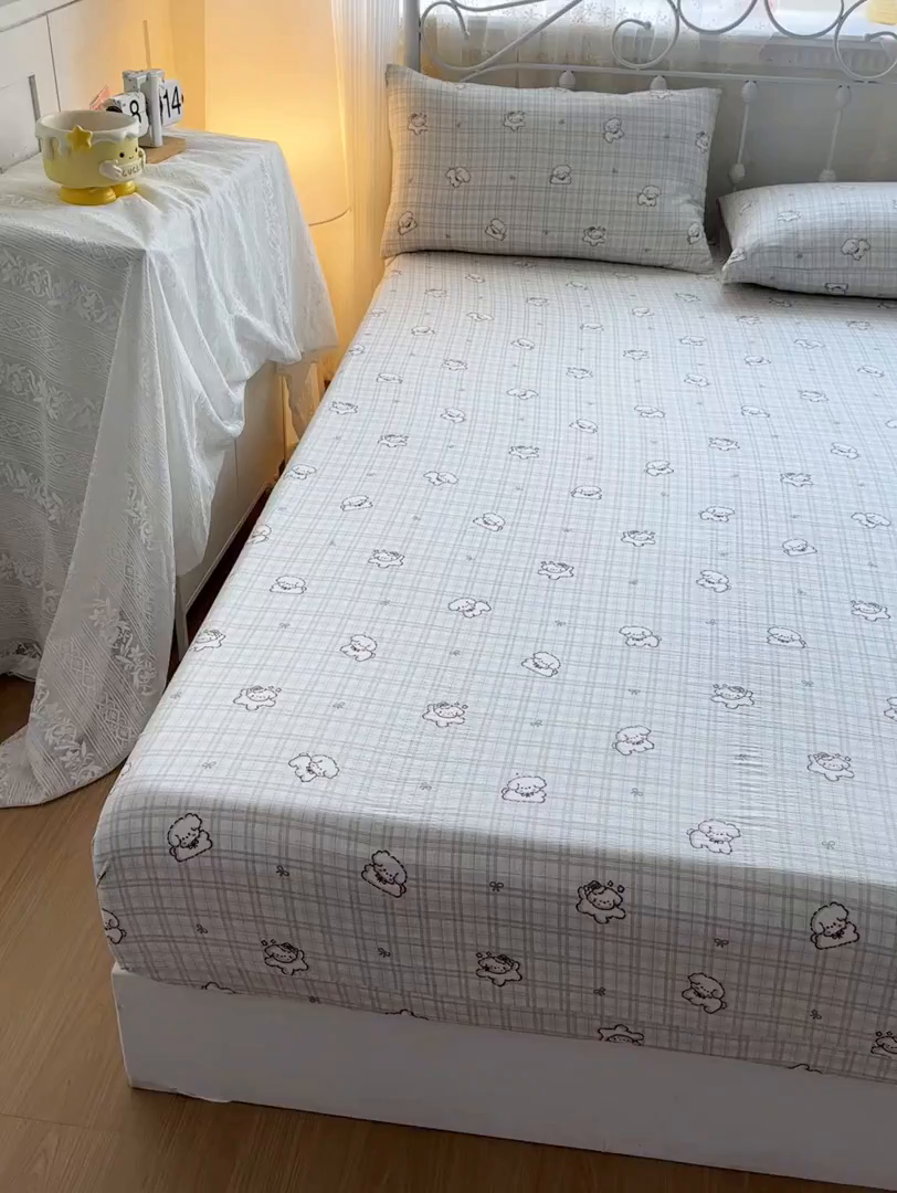 91家纺网 家纺一手货源 找家纺 爱彼家纺 2025新款水洗水洗棉印花床笠单品床笠床笠三件套风格二 小甜狗