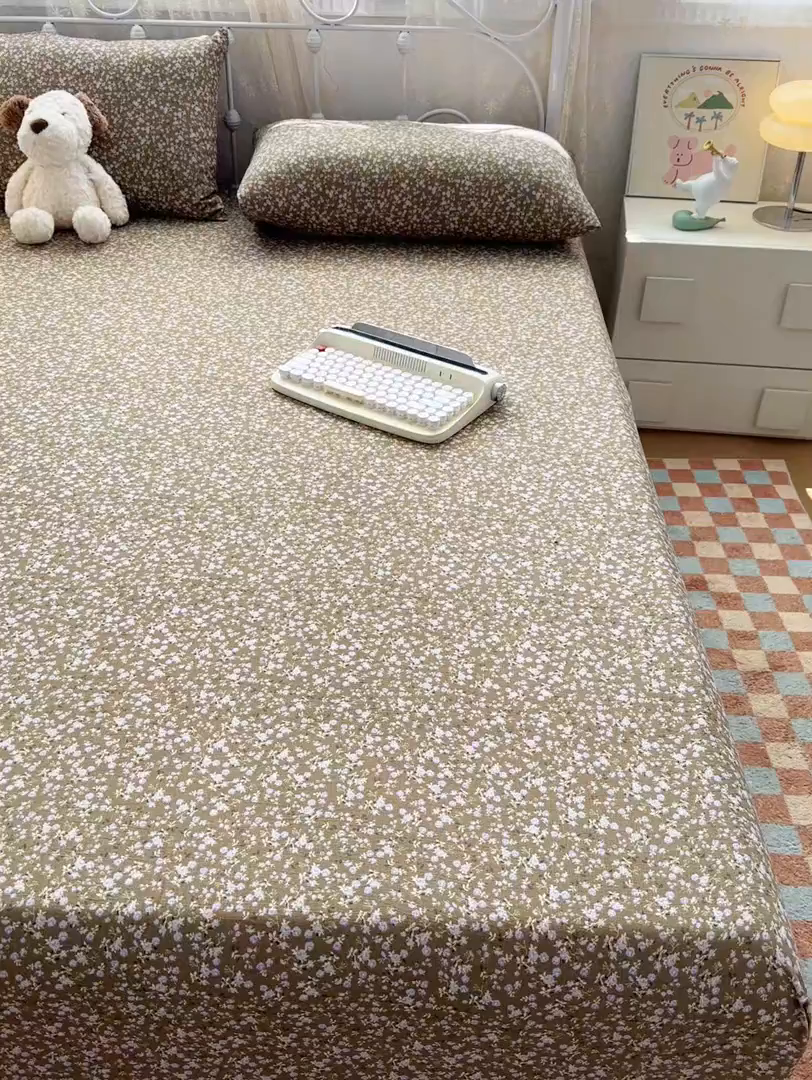 91家纺网 家纺一手货源 找家纺 爱彼家纺 2025新款水洗水洗棉印花床笠单品床笠床笠三件套风格二 花底碎星