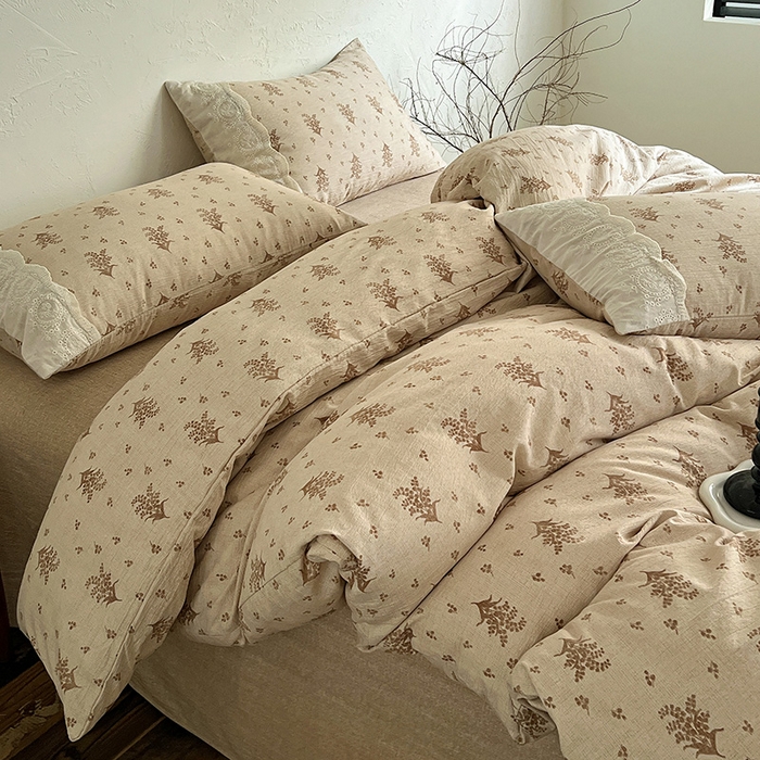 91家纺网 家纺一手货源 找家纺 梵克保罗 2025新款亚麻复古花边系列四件套 繁花