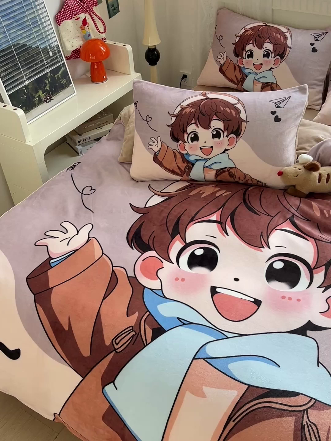 91家纺网 家纺一手货源 找家纺 喜梦缘 2025年新款大版小版卡通牛奶绒四件套 阳光男孩