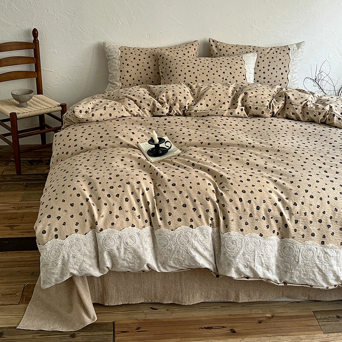 91家纺网 家纺一手货源 找家纺 梵克保罗 2025新款亚麻复古花边系列四件套 复古豹