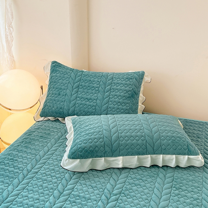 梦舒羽 2025新款牛奶绒花边夹棉枕套单人宿舍枕芯套枕头套一对-轻奢 花边轻奢款-浅水兰