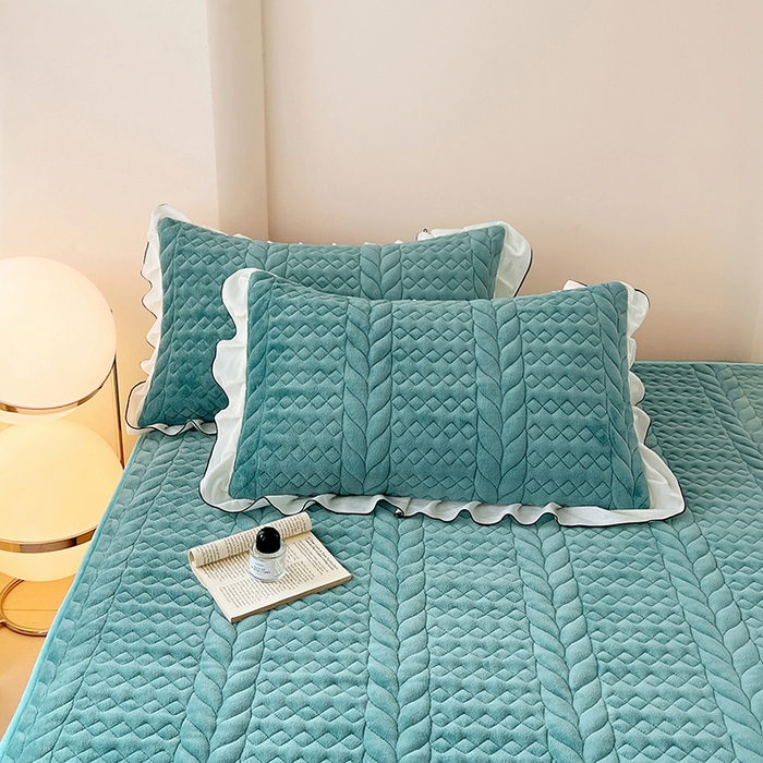 91家纺网 家纺一手货源 找家纺 梦舒羽 2025新款牛奶绒花边夹棉枕套单人宿舍枕芯套枕头套一对-轻奢 花边轻奢款-浅水兰